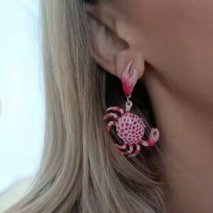 Pink Crab Dot Gold Earrings | Coastal Summer Ocean Jewelry |Beach Vacation Cute